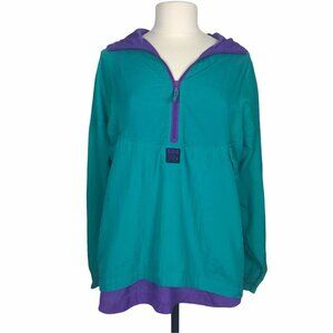 Vintage Insport Anorak Windbreaker Jacket Small Womens Green Purple Colorblock